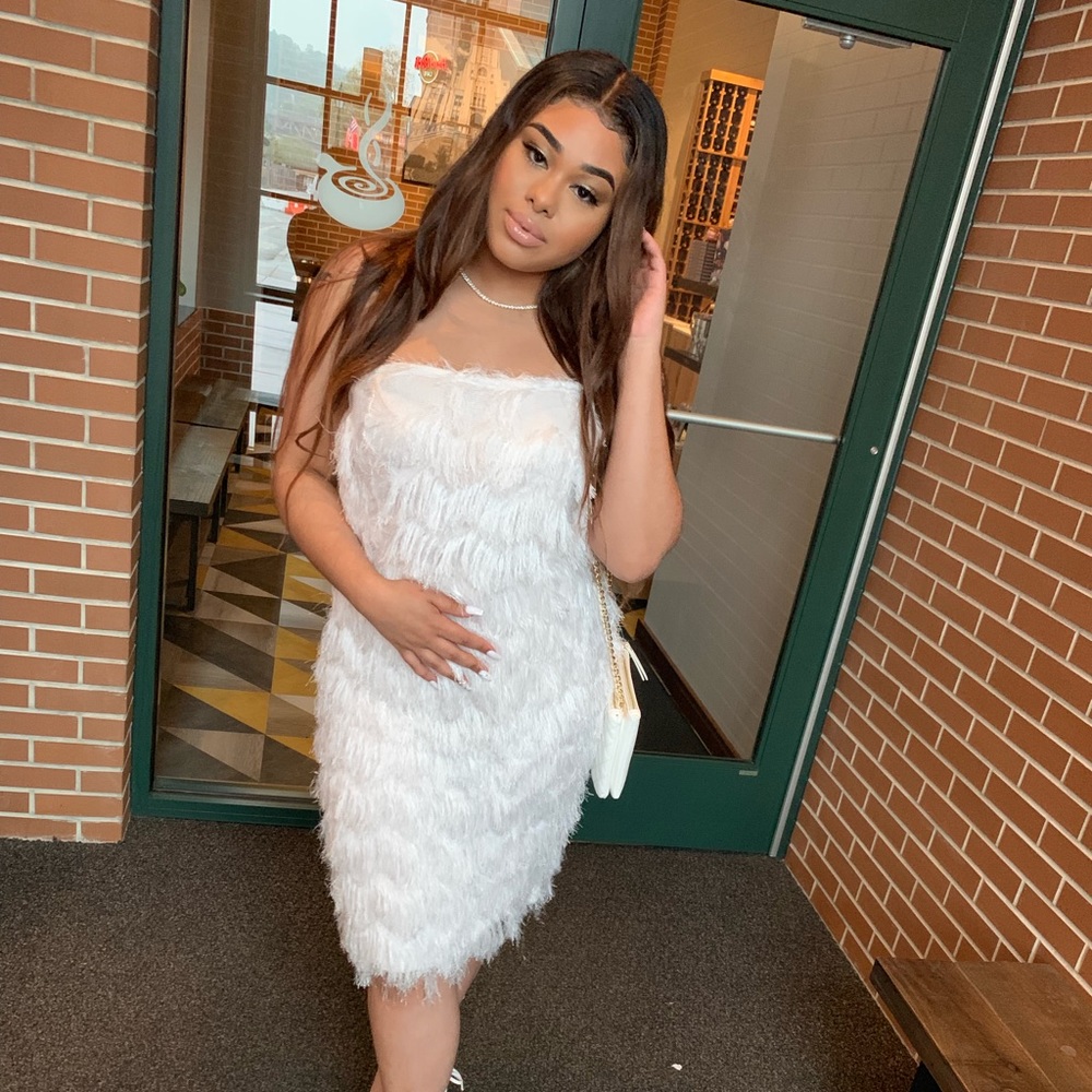 White fringe bandeau dress